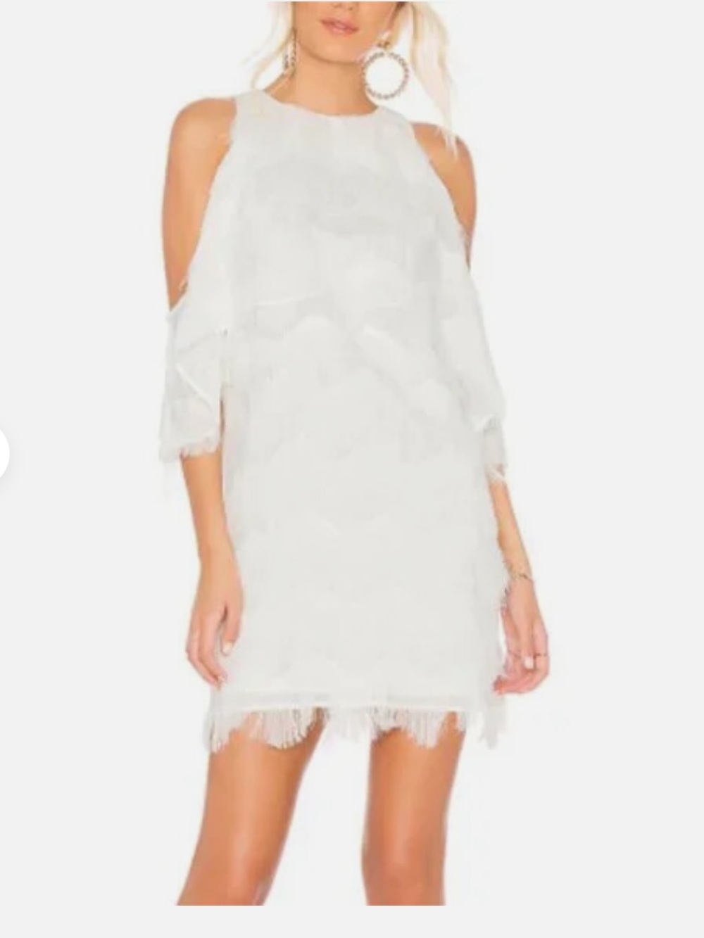 Elliatt White Cold-Shoulder Fringe Mini Dress